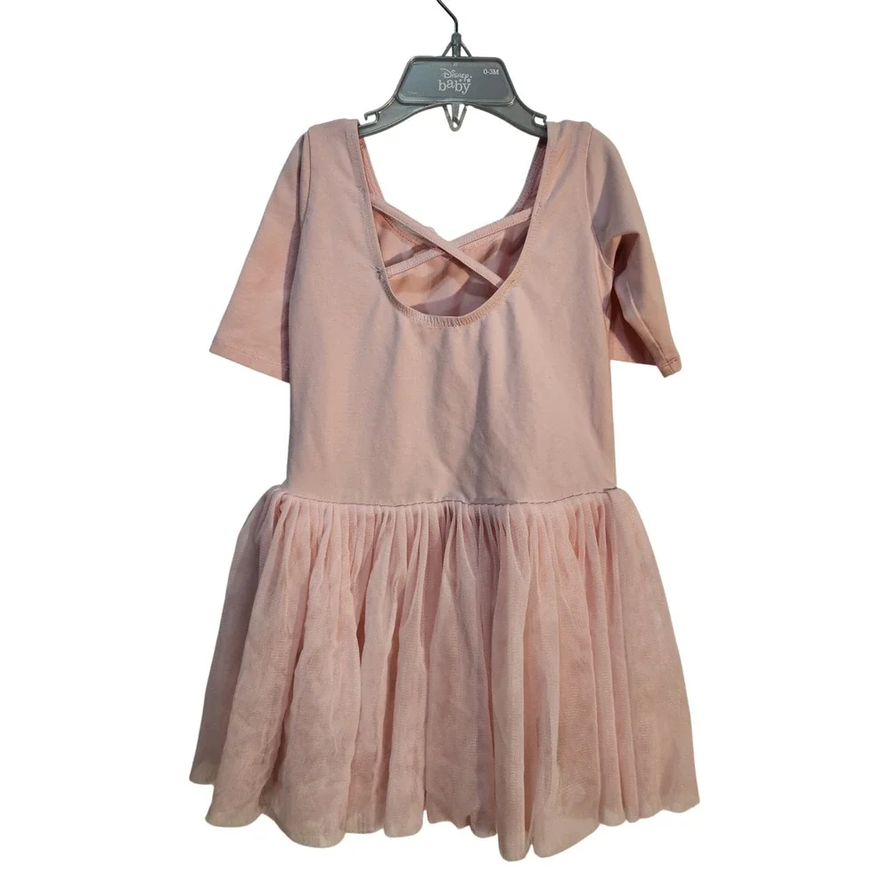 Kids Pink Ballet Dance Tutu Leotard with Short Sleeves Bow Accent - Picture 3 of 5